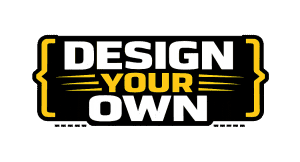 Customizable "Design Your Own" logo with bold typography and vibrant yellow accents.