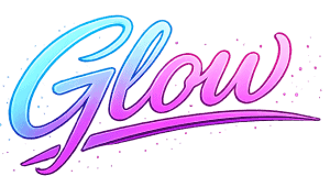 Glow logo with vibrant neon colors and dynamic design, representing beauty and wellness.