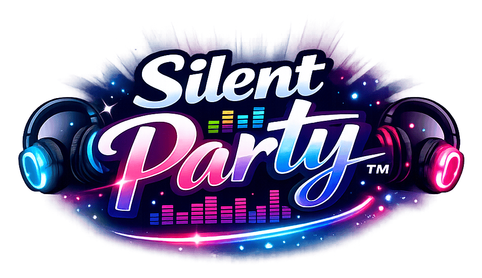 Silent Party with colorful headphones and vibrant lighting effects for a fun, energetic event.