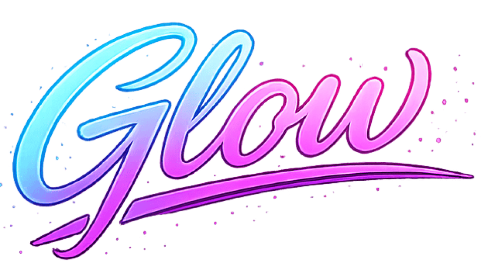 Glow logo with vibrant neon colors and dynamic design, representing beauty and wellness.